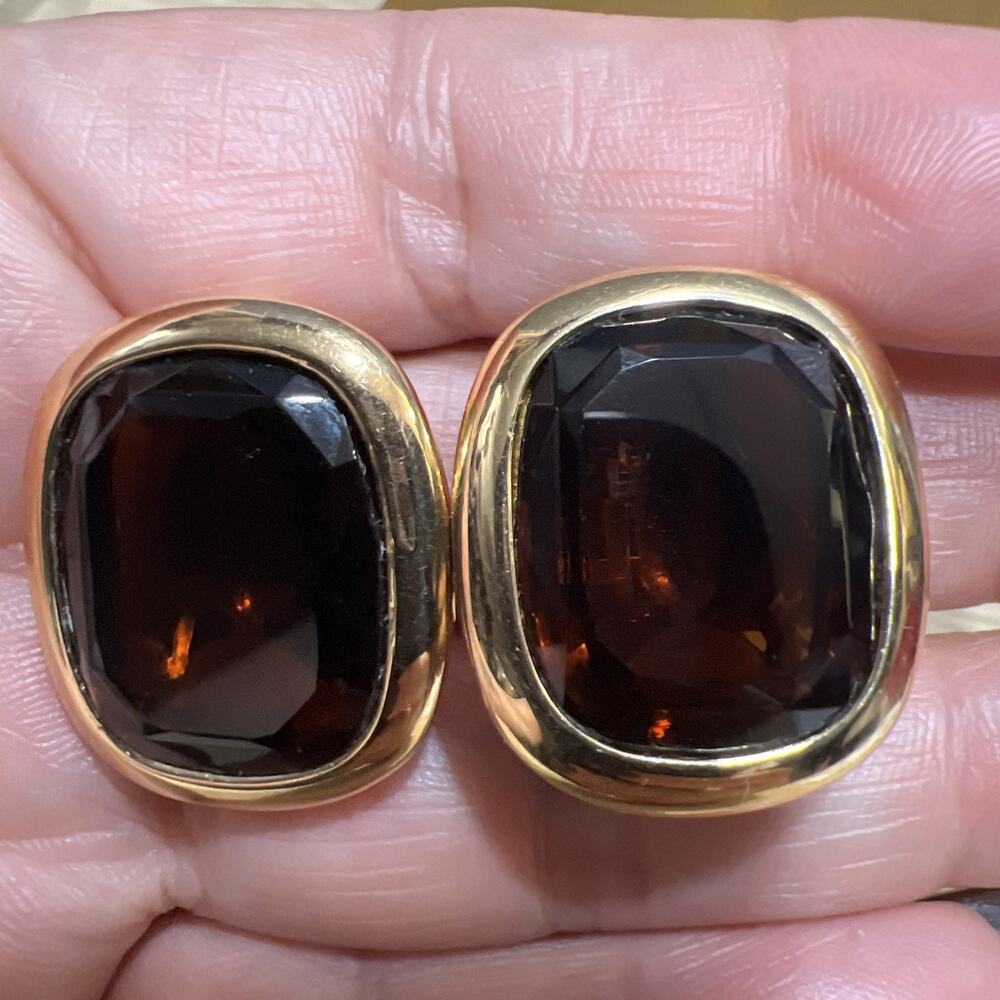 Joan Rivers Vintage Dark Brown Very Large Faux Stone Clip On Earrings (C348) - Picture 5 of 8